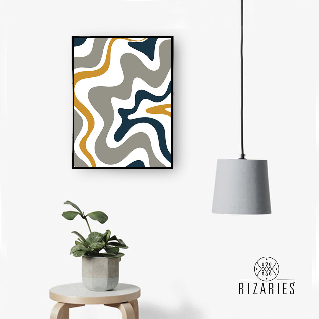 Navy & Yellow, Grey Abstract Canvas Painting