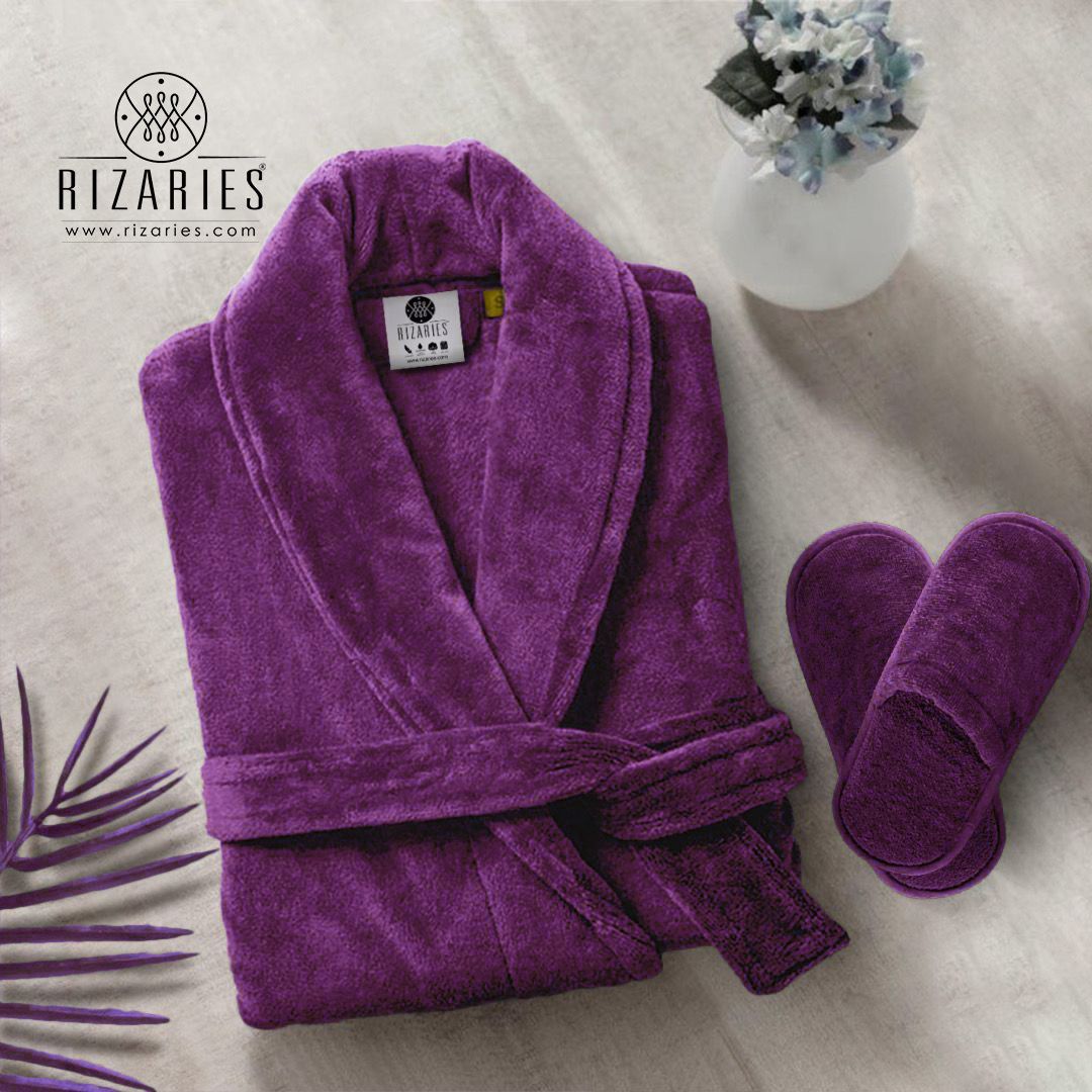 Velour Bathrobe and Slippers Set