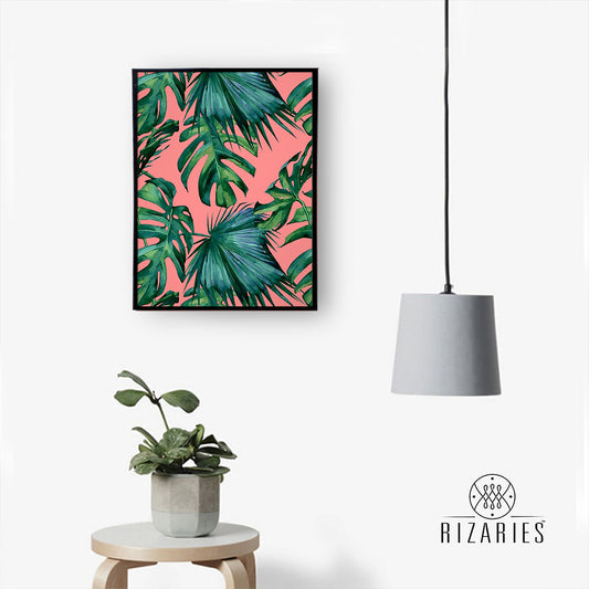 Tropical leaves Pink Handmade Canvas Painting