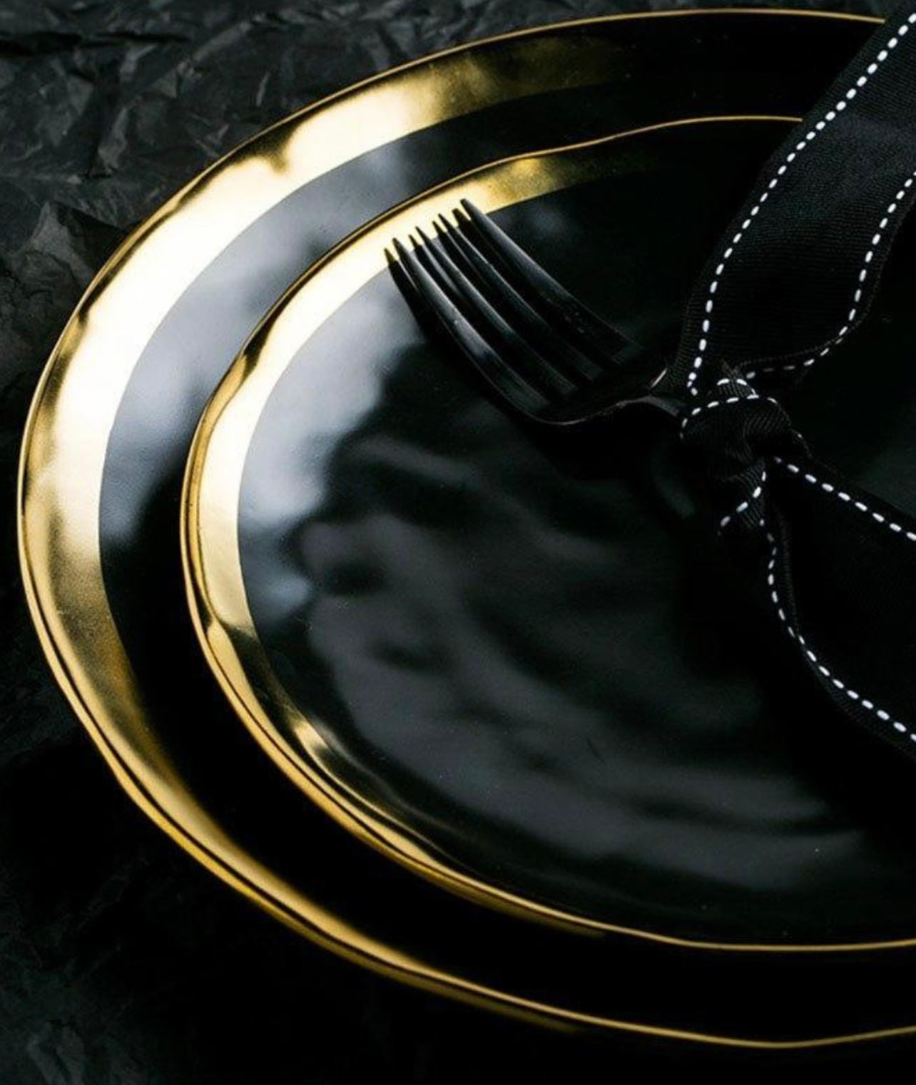 Matt Black & Gold Edges Porcelain Plates