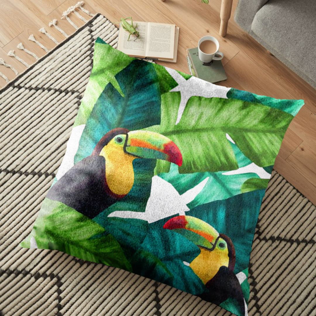 (26"x26") Supersoft Tropical Parrot FLOOR Cushion Cover
