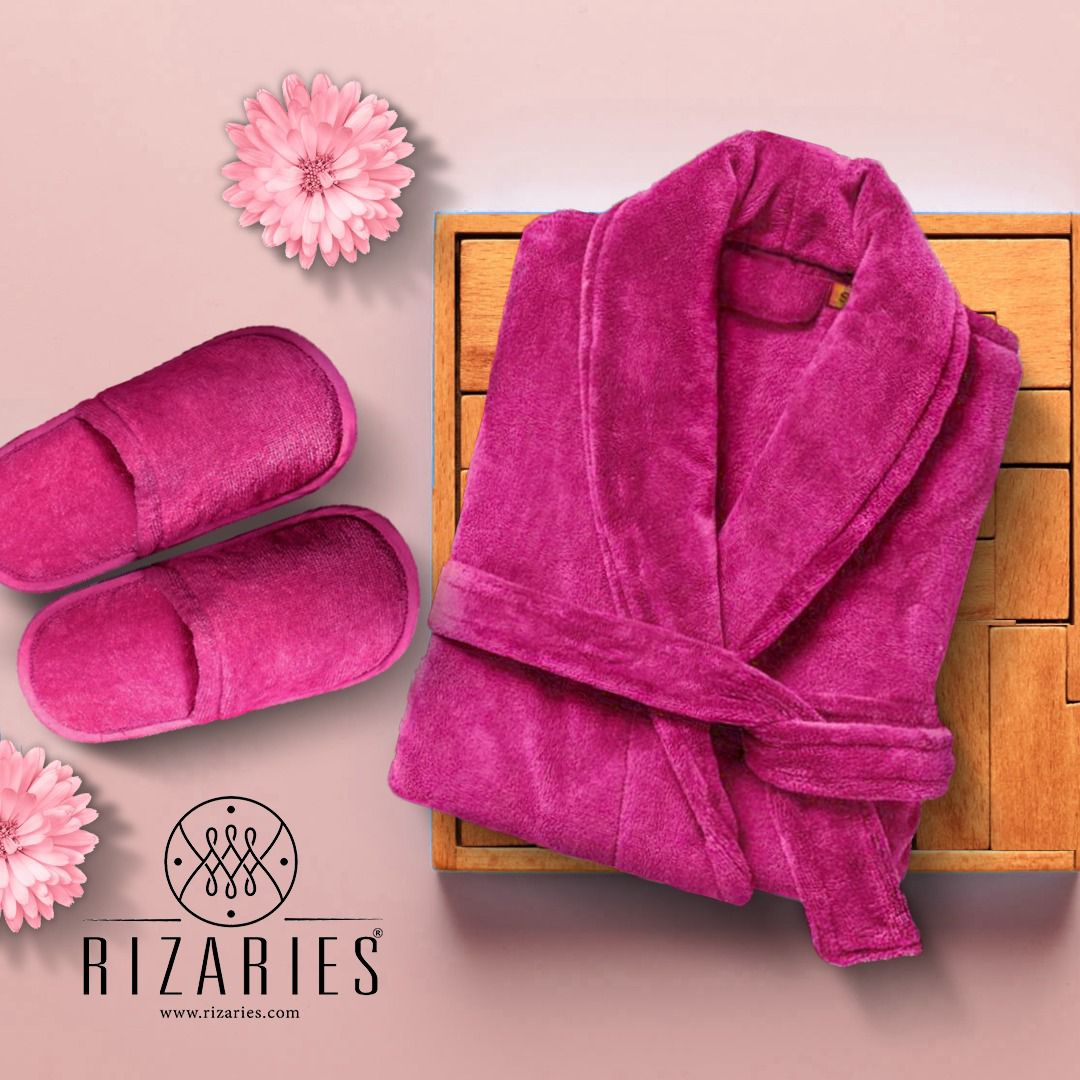 Velour Bathrobe and Slippers Set