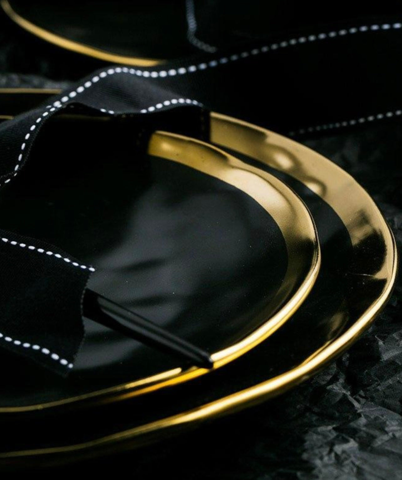Matt Black & Gold Edges Porcelain Plates