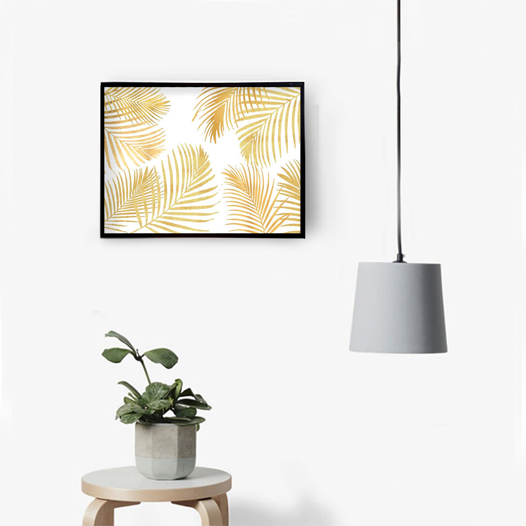 Gold Leaves on White Canvas Painting