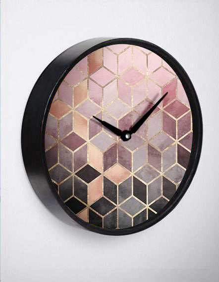 Pink Gradient Cubes Wall Clock