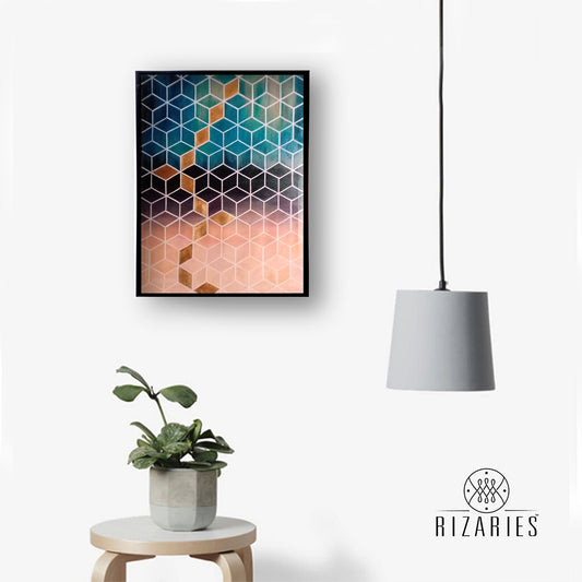 Emerald & Copper Cubes Canvas Painting