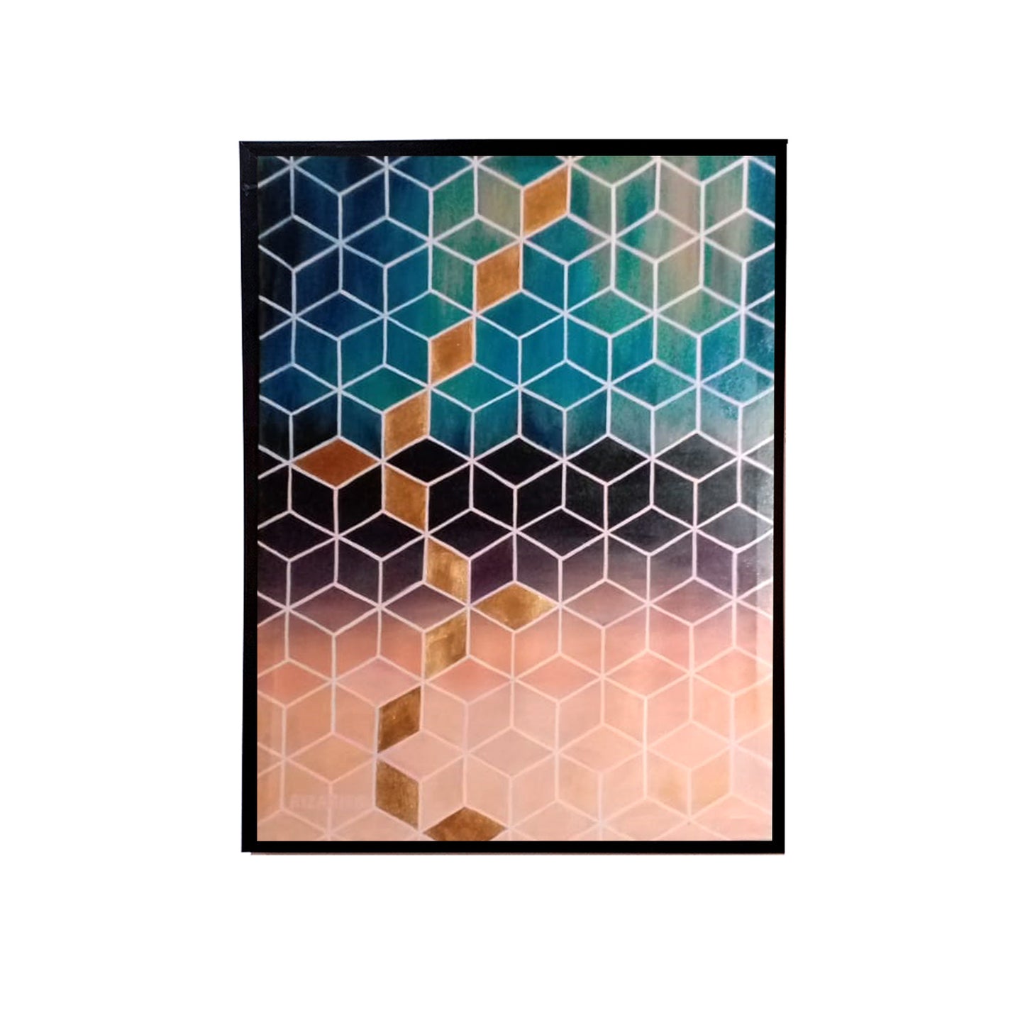 Emerald & Copper Cubes Canvas Painting