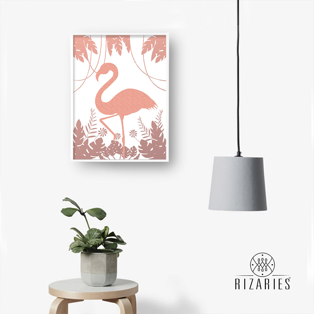 Flamingo & Leaves Handmade Canvas Painting
