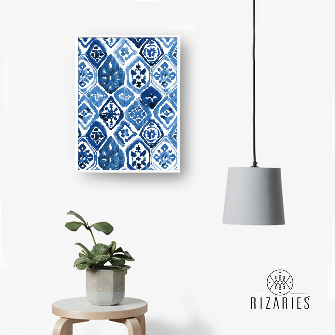 Navy Arabesque Tiles Canvas Painting