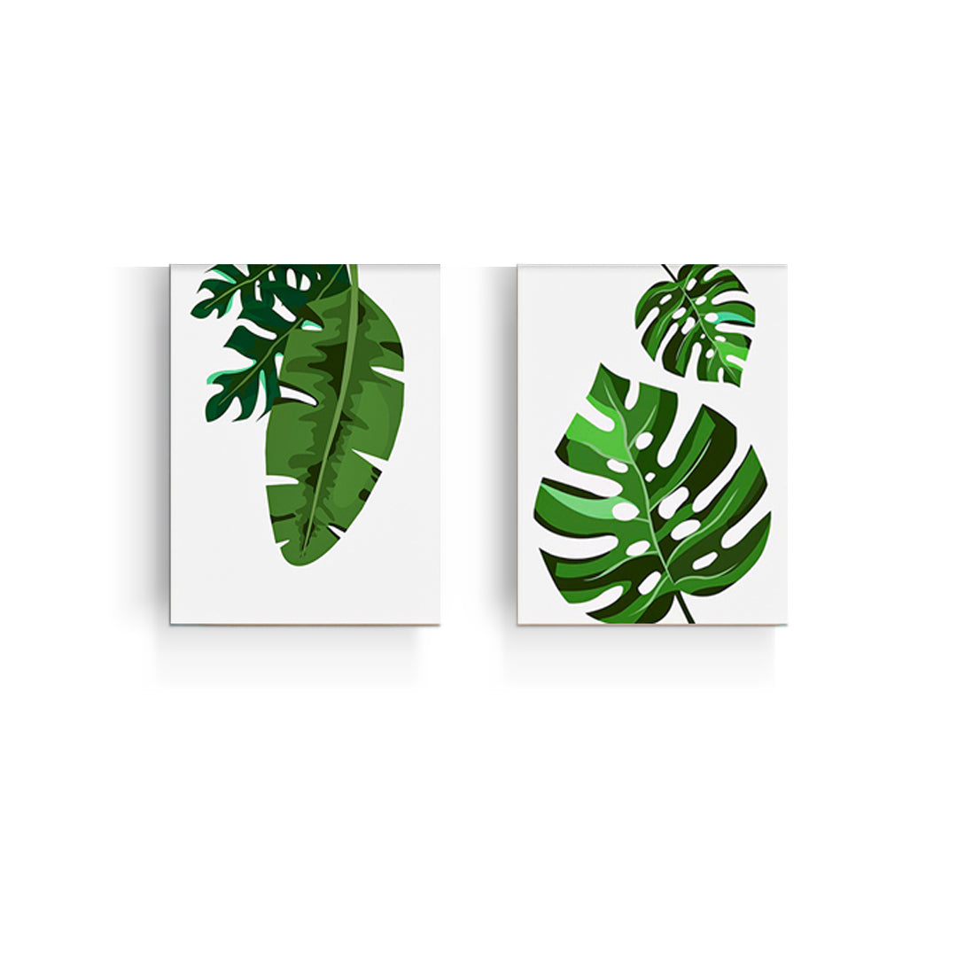 Two Pieces Tropical Leaves Handmade Canvas Painting