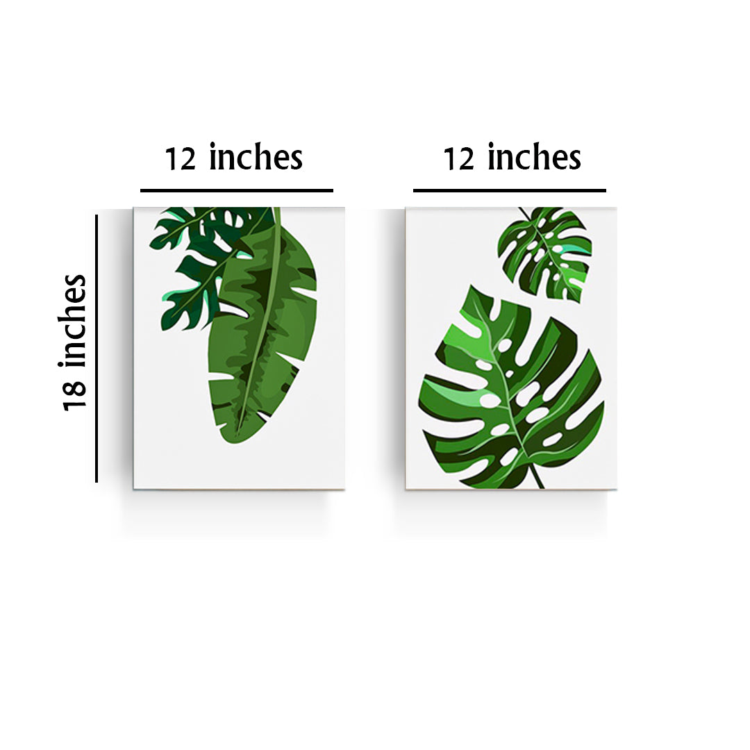 Two Pieces Tropical Leaves Handmade Canvas Painting